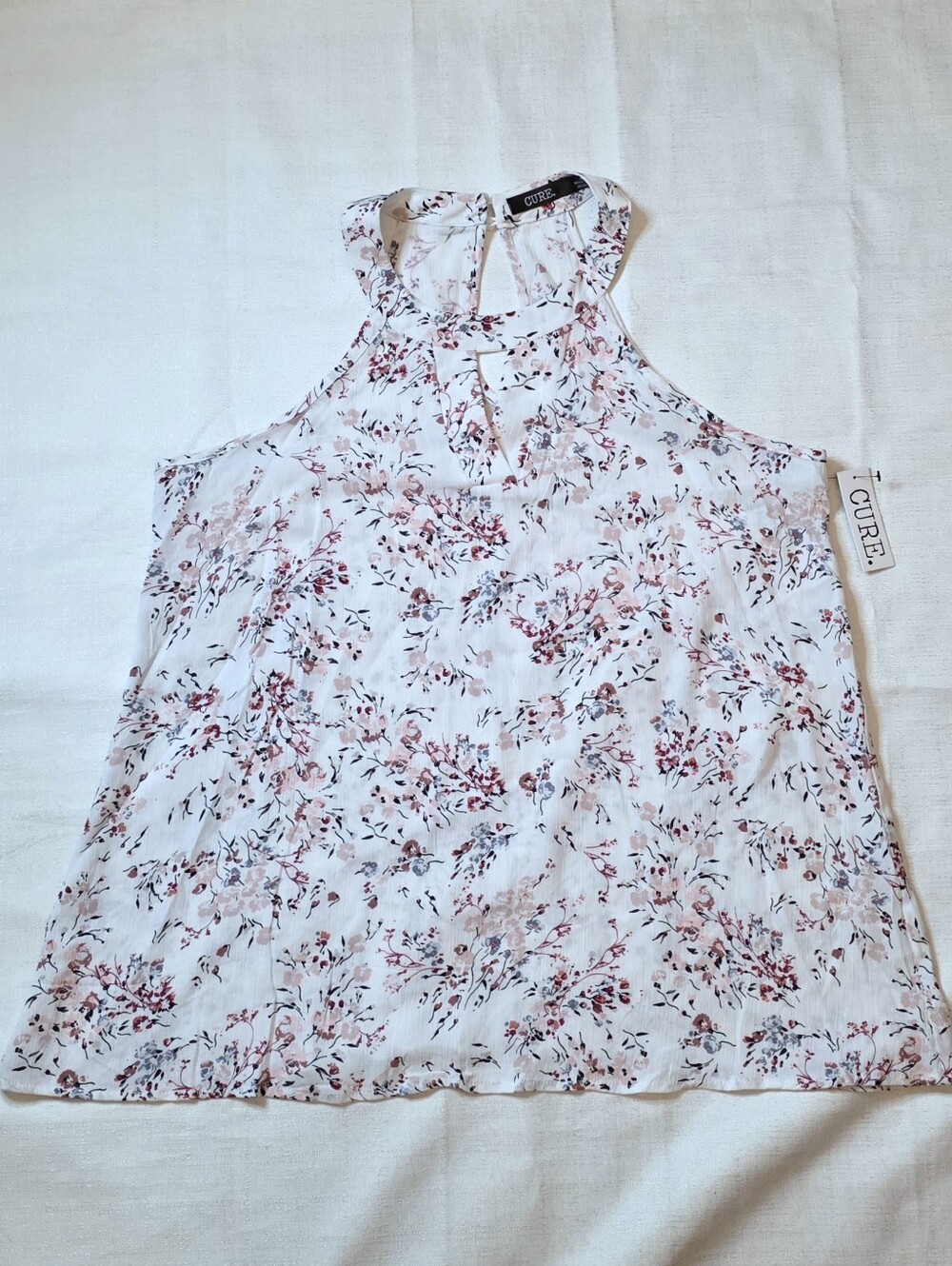 CURE Floral Halter Neck Top Keyhole Back Trapeze Tank Size Medium